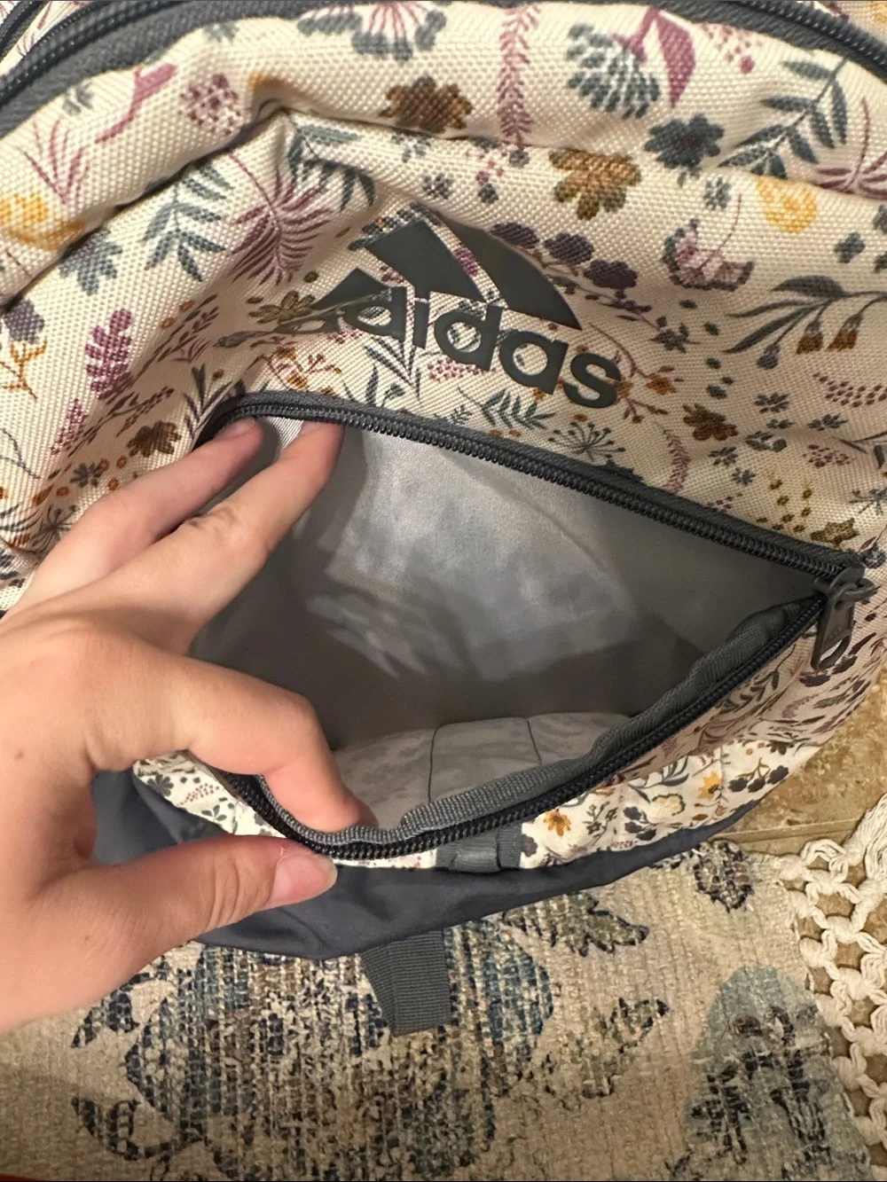 adidas Cream Floral Backpack with Navy Details - Picture 2 of 8